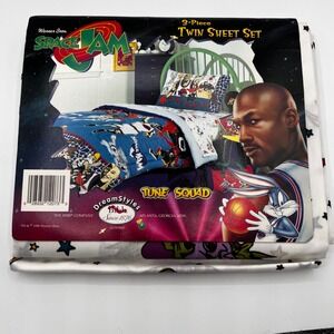 Vintage Warner Bros Space Jam Twin Flat Sheet Set‎ Tune Squad Bedding READ